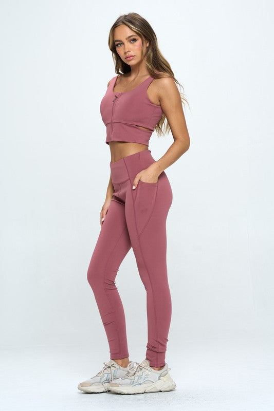 Zip Up Crop Sports Tank Top Set - Matches Boutique