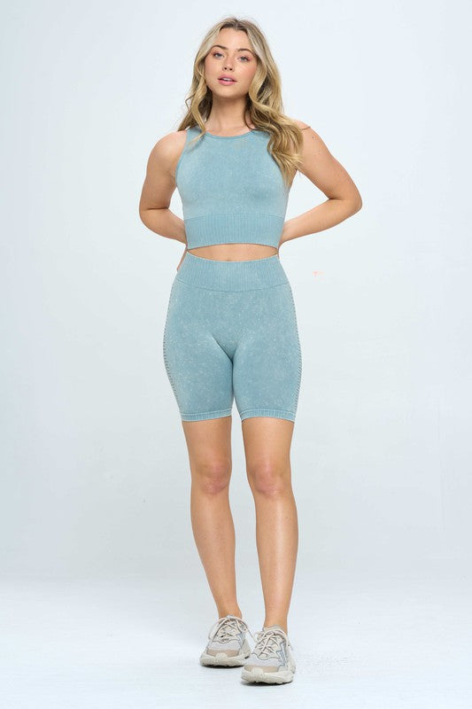 Mineral wash seamless biker shorts set - Matches Boutique