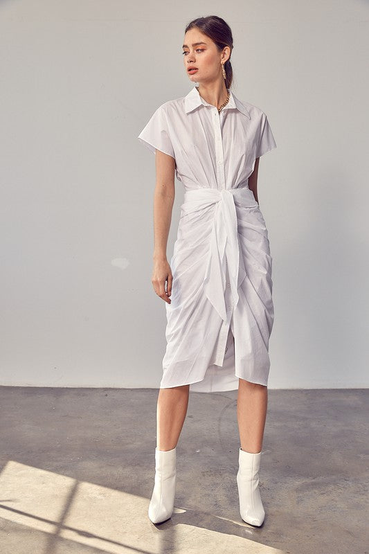 【CHICLINE 】CRAWFORD TAILORED COLLAR DRESS Collar Button Front Tie Dress – Matches Boutique