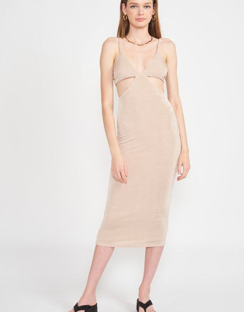 Load image into Gallery viewer, SPAGHETTI STRAP TIE BACK MIDI DRESS WITH CUTOUT - Matches Boutique
