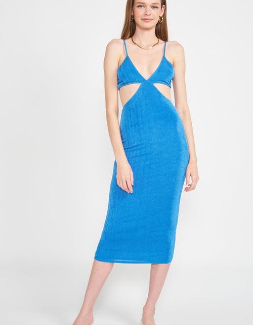 Load image into Gallery viewer, SPAGHETTI STRAP TIE BACK MIDI DRESS WITH CUTOUT - Matches Boutique
