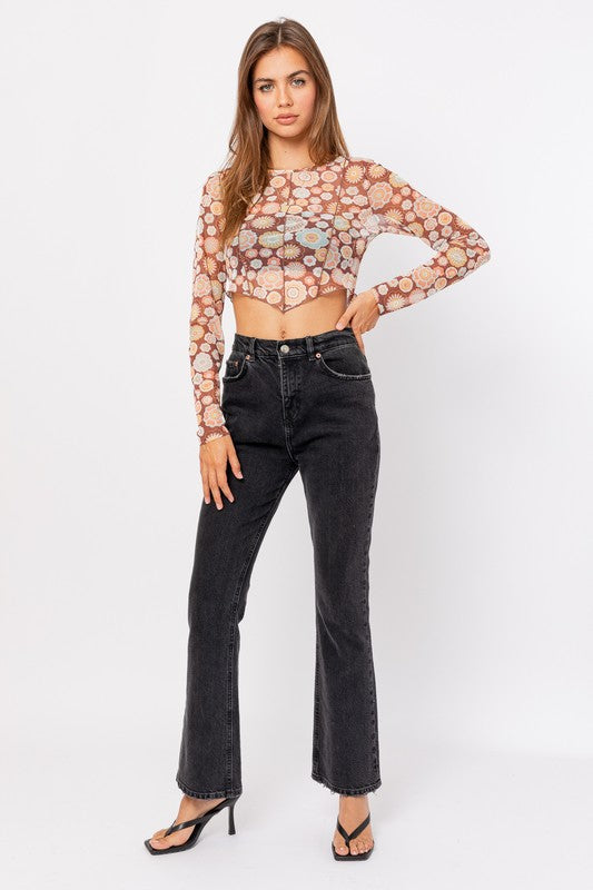 Long Sleeve Merrow Detail Crop Top - Matches Boutique