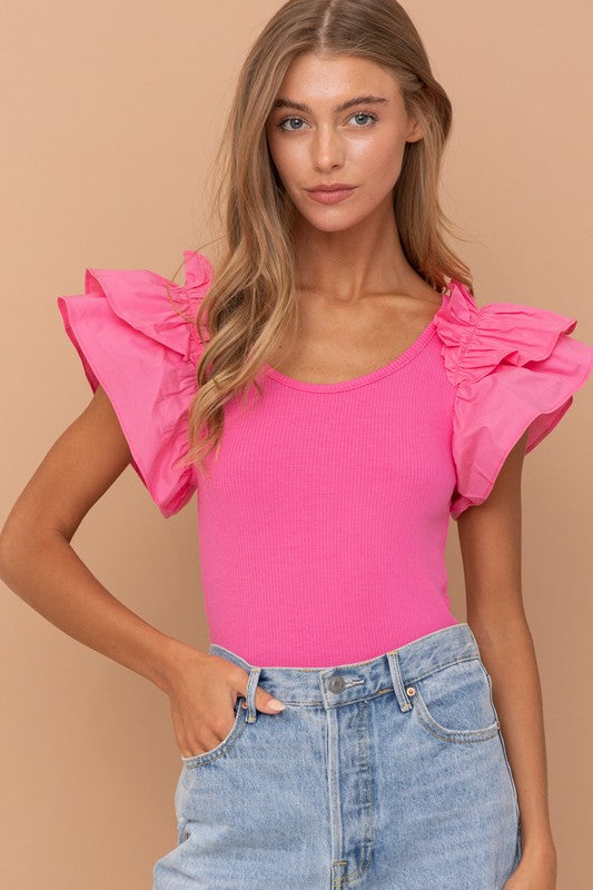 Shoulder Puff Ruffle SLV Bodysuit - Matches Boutique