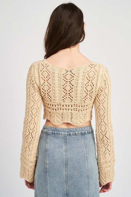 CROCHET CROPPED TOP WITH FRONT TIE - Matches Boutique