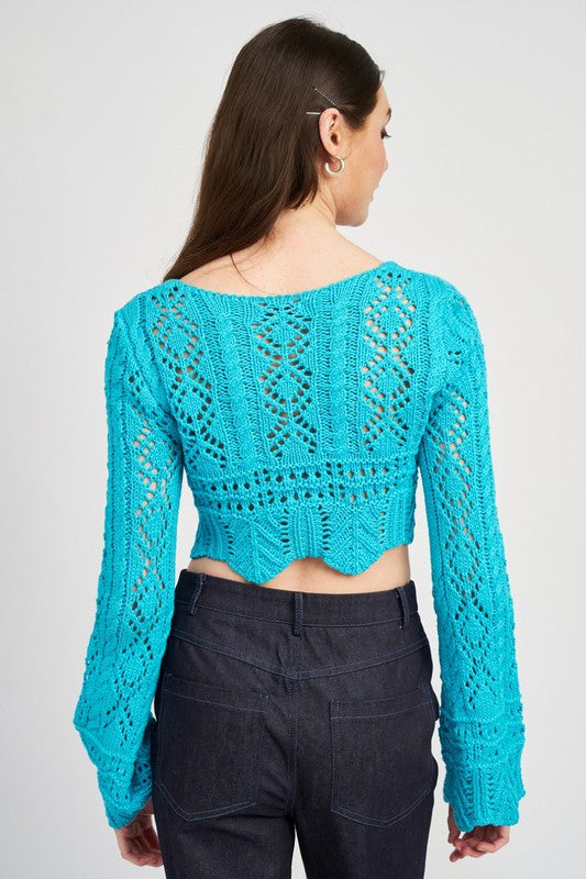 CROCHET CROPPED TOP WITH FRONT TIE - Matches Boutique