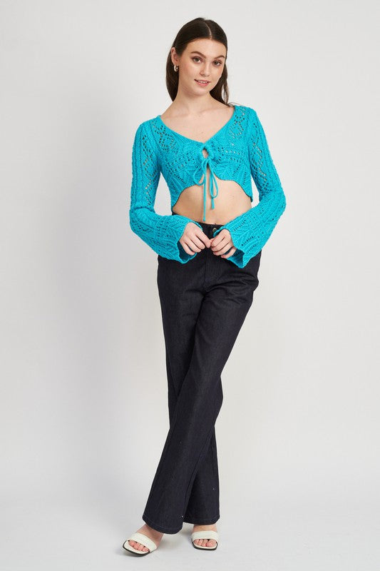 CROCHET CROPPED TOP WITH FRONT TIE - Matches Boutique