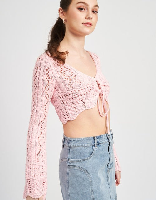 Load image into Gallery viewer, CROCHET CROPPED TOP WITH FRONT TIE - Matches Boutique
