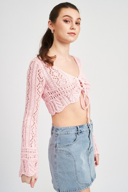 CROCHET CROPPED TOP WITH FRONT TIE - Matches Boutique