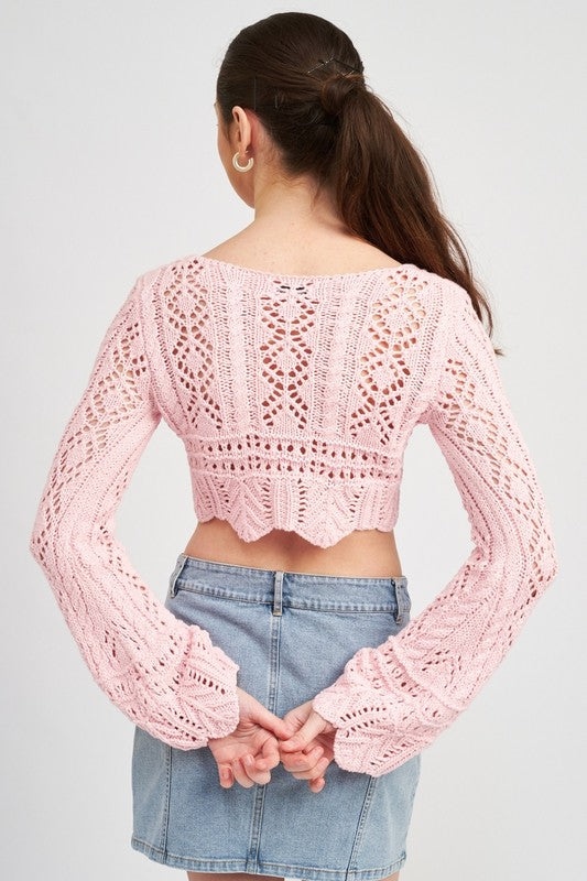 CROCHET CROPPED TOP WITH FRONT TIE - Matches Boutique