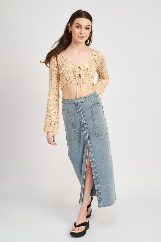 CROCHET CROPPED TOP WITH FRONT TIE - Matches Boutique