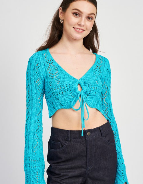 Load image into Gallery viewer, CROCHET CROPPED TOP WITH FRONT TIE - Matches Boutique
