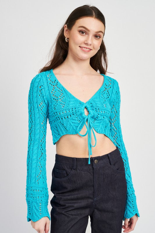 CROCHET CROPPED TOP WITH FRONT TIE - Matches Boutique