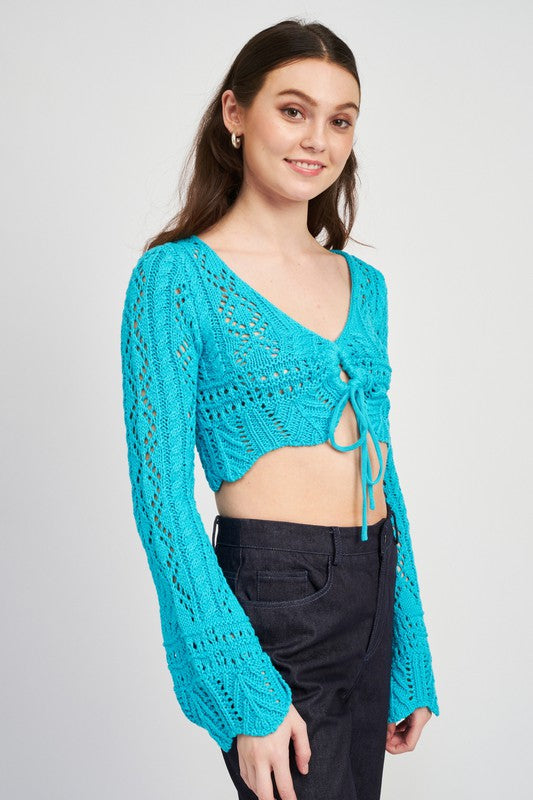 CROCHET CROPPED TOP WITH FRONT TIE - Matches Boutique