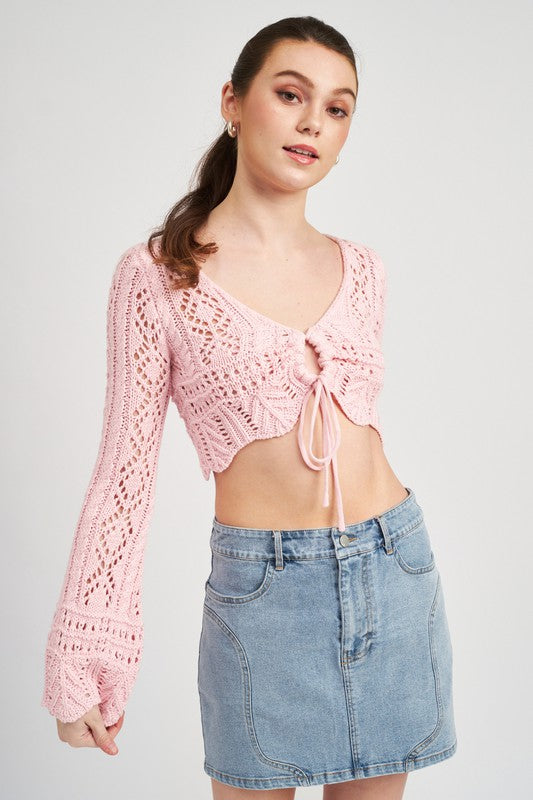 CROCHET CROPPED TOP WITH FRONT TIE - Matches Boutique