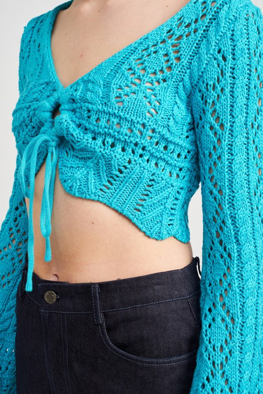 CROCHET CROPPED TOP WITH FRONT TIE - Matches Boutique