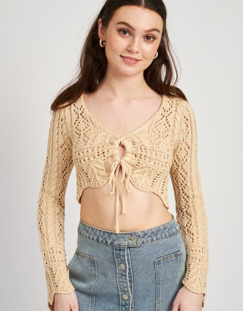 Load image into Gallery viewer, CROCHET CROPPED TOP WITH FRONT TIE - Matches Boutique
