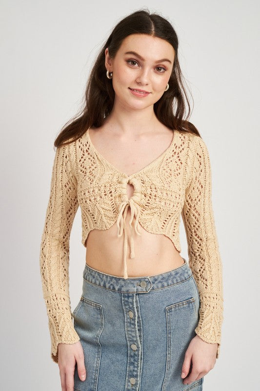 CROCHET CROPPED TOP WITH FRONT TIE - Matches Boutique