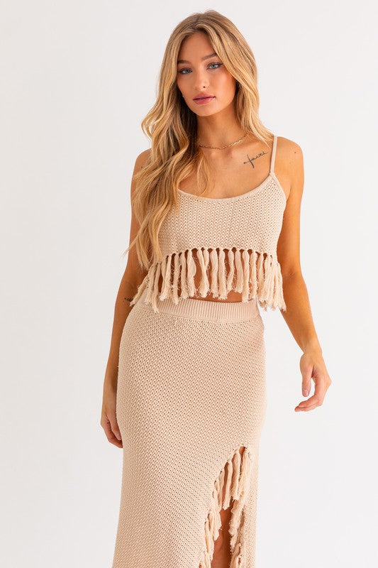 Tassel Detail Spaghetti Sweater Crop Top - Matches Boutique