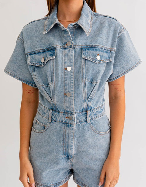 Load image into Gallery viewer, Short Sleeve Denim Romper - Matches Boutique
