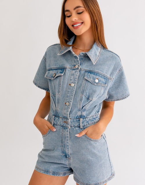 Load image into Gallery viewer, Short Sleeve Denim Romper - Matches Boutique
