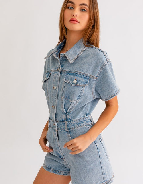 Load image into Gallery viewer, Short Sleeve Denim Romper - Matches Boutique
