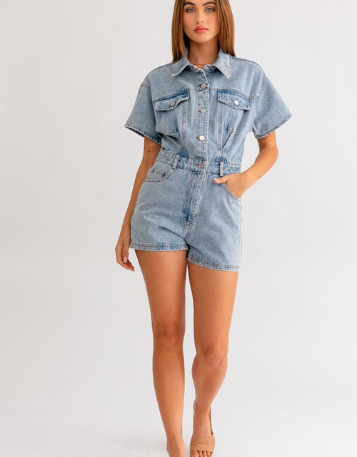 Load image into Gallery viewer, Short Sleeve Denim Romper - Matches Boutique
