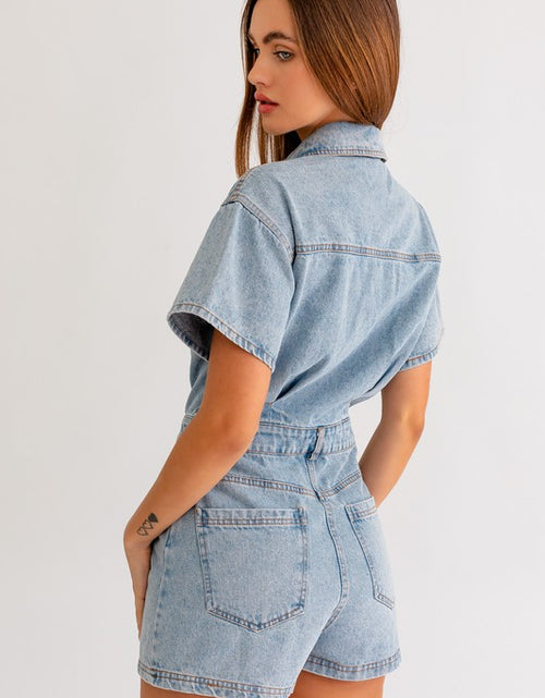 Load image into Gallery viewer, Short Sleeve Denim Romper - Matches Boutique
