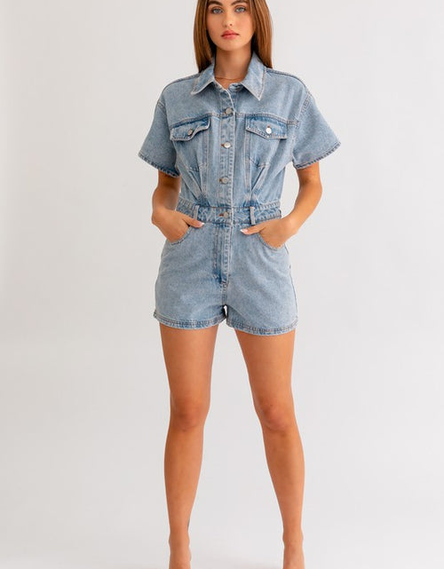 Load image into Gallery viewer, Short Sleeve Denim Romper - Matches Boutique
