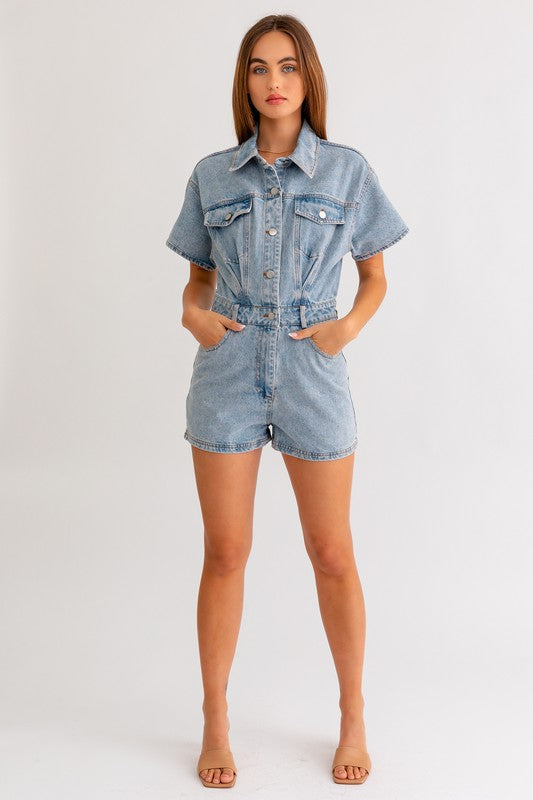 Short Sleeve Denim Romper - Matches Boutique