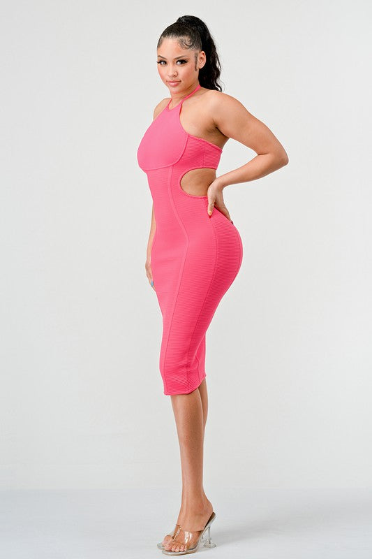 HALTER HOLLOW OUT BODYCON BANDAGE DRESS - Matches Boutique