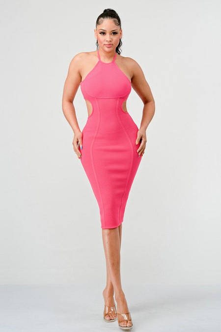 HALTER HOLLOW OUT BODYCON BANDAGE DRESS - Matches Boutique