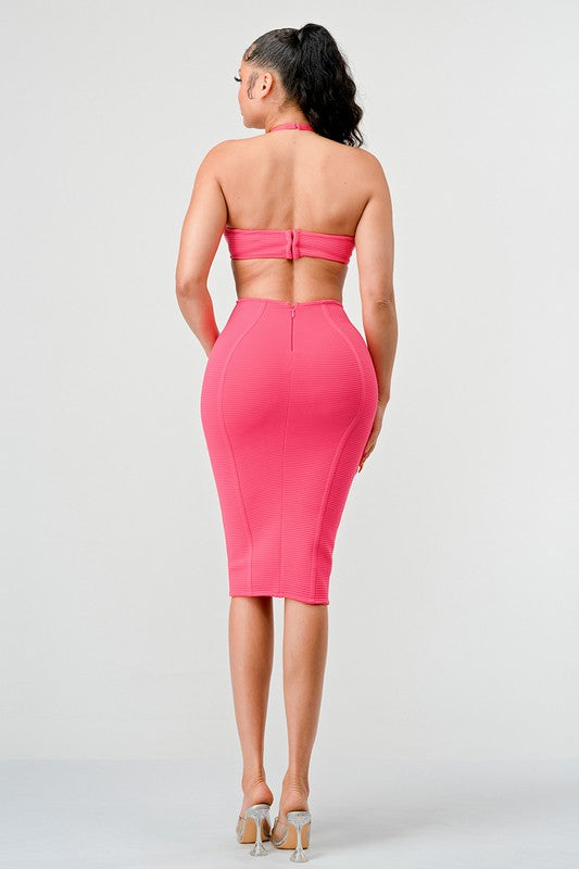 HALTER HOLLOW OUT BODYCON BANDAGE DRESS - Matches Boutique