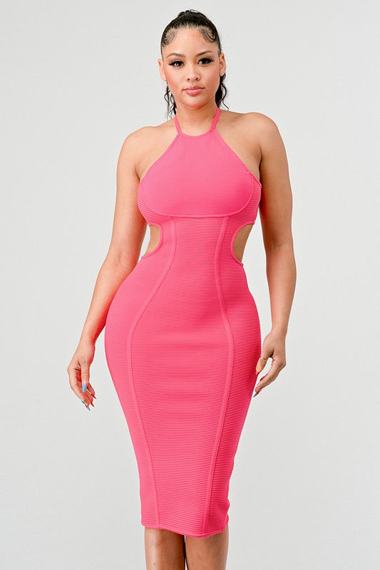 HALTER HOLLOW OUT BODYCON BANDAGE DRESS - Matches Boutique