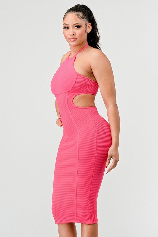 HALTER HOLLOW OUT BODYCON BANDAGE DRESS - Matches Boutique