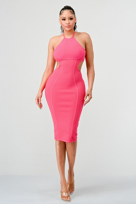 HALTER HOLLOW OUT BODYCON BANDAGE DRESS - Matches Boutique
