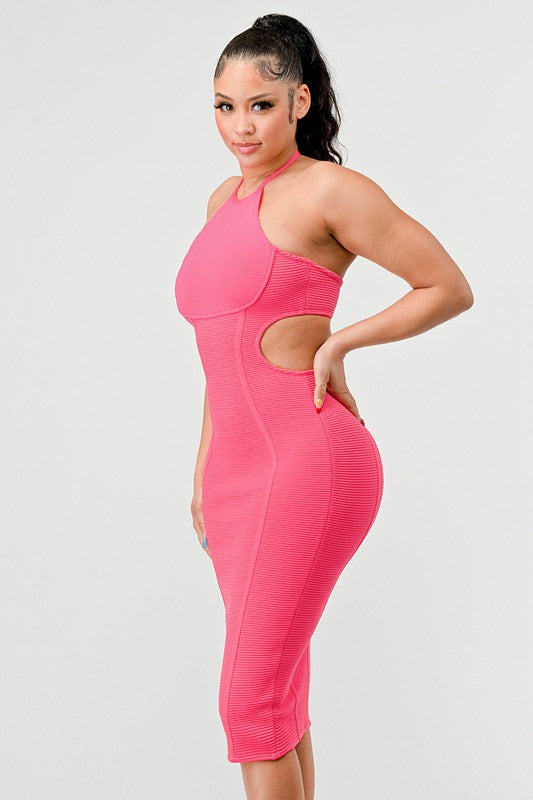 HALTER HOLLOW OUT BODYCON BANDAGE DRESS - Matches Boutique