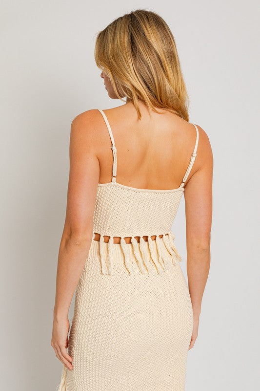 Tassel Detail Spaghetti Sweater Crop Top - Matches Boutique