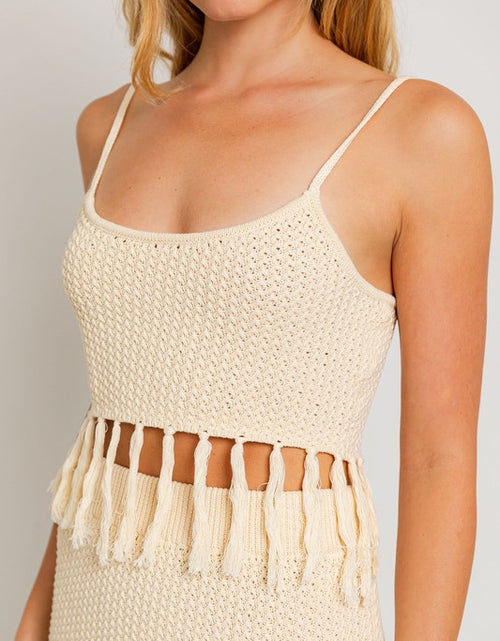 Load image into Gallery viewer, Tassel Detail Spaghetti Sweater Crop Top - Matches Boutique
