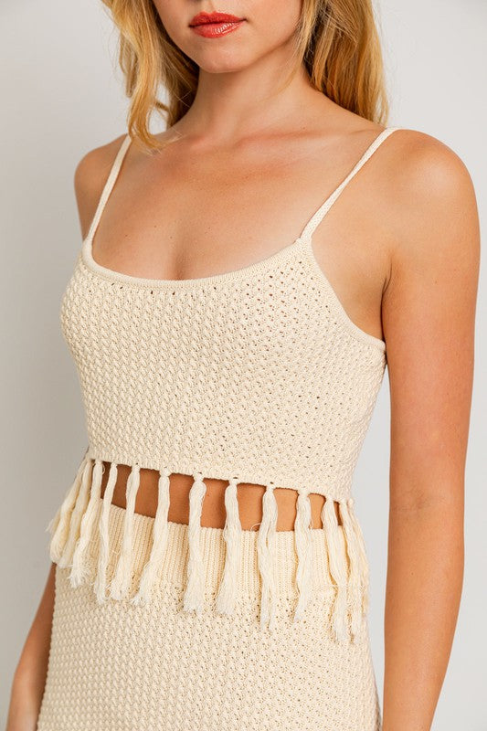 Tassel Detail Spaghetti Sweater Crop Top - Matches Boutique