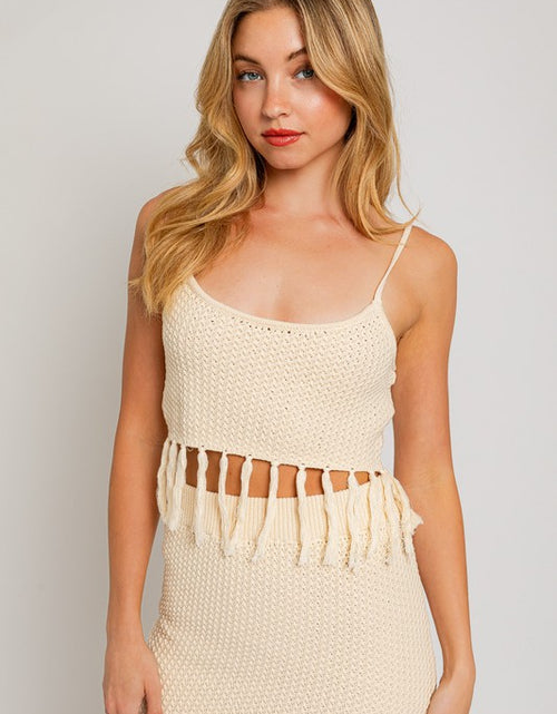 Load image into Gallery viewer, Tassel Detail Spaghetti Sweater Crop Top - Matches Boutique
