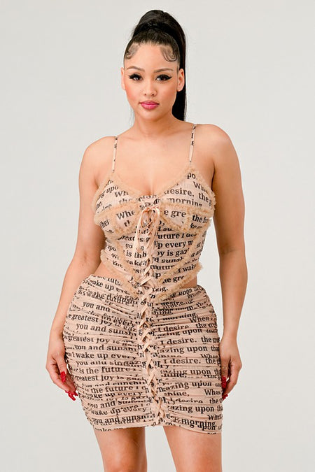 ATHINA NEWSLETTER PRINT SEXY MINI DRESS - Matches Boutique