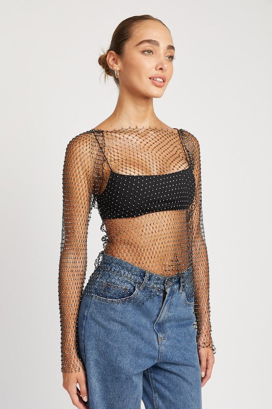 RHINESTONES NET TOP - Matches Boutique