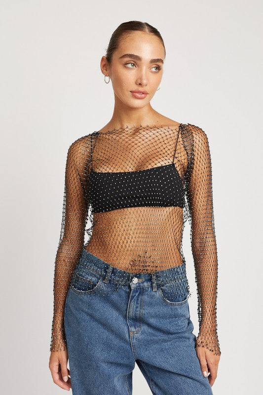 RHINESTONES NET TOP - Matches Boutique