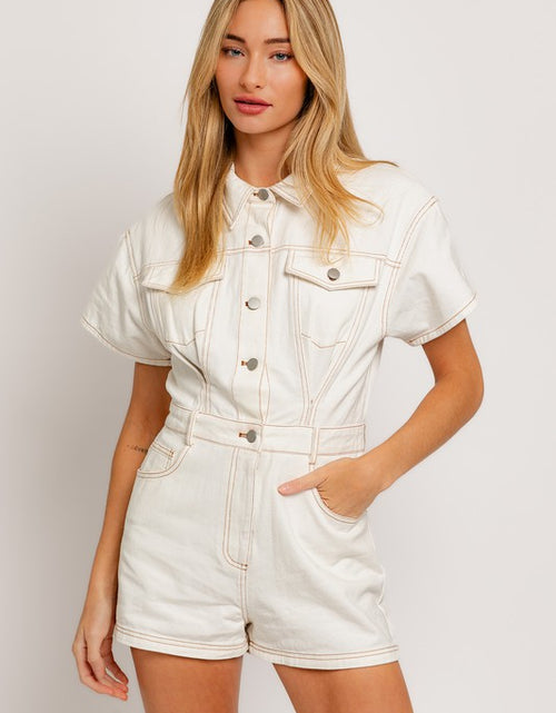 Load image into Gallery viewer, Short Sleeve Denim Romper - Matches Boutique
