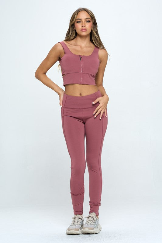 Zip Up Crop Sports Tank Top Set - Matches Boutique