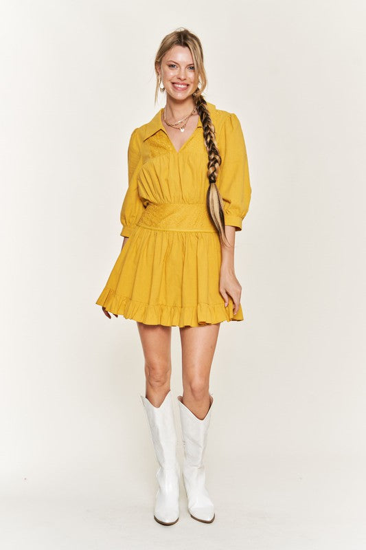 Eyelet detail 3/4 sleeve shortdress PLUS JBJ1091P - Matches Boutique