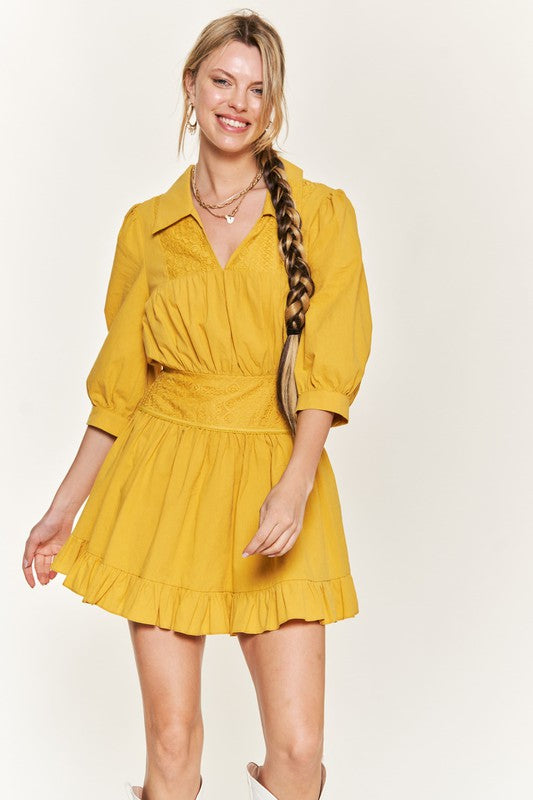 Eyelet detail 3/4 sleeve shortdress PLUS JBJ1091P - Matches Boutique