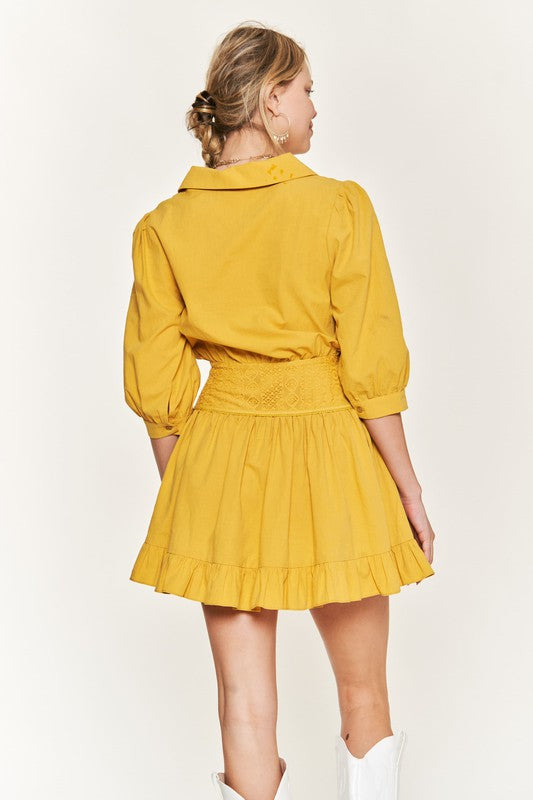Eyelet detail 3/4 sleeve shortdress PLUS JBJ1091P - Matches Boutique