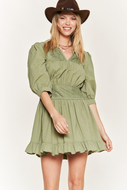 Eyelet detail 3/4 sleeve shortdress PLUS JBJ1091P - Matches Boutique