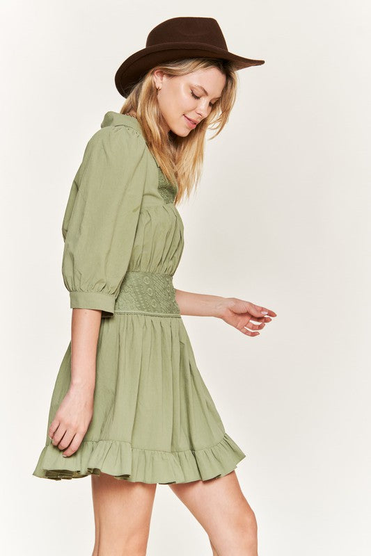 Eyelet detail 3/4 sleeve shortdress PLUS JBJ1091P - Matches Boutique
